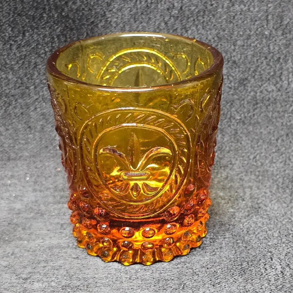 Vintage Fleur-De-Lys Mini Jar Shot Glass Votive Candle Holder Home Decor Display
